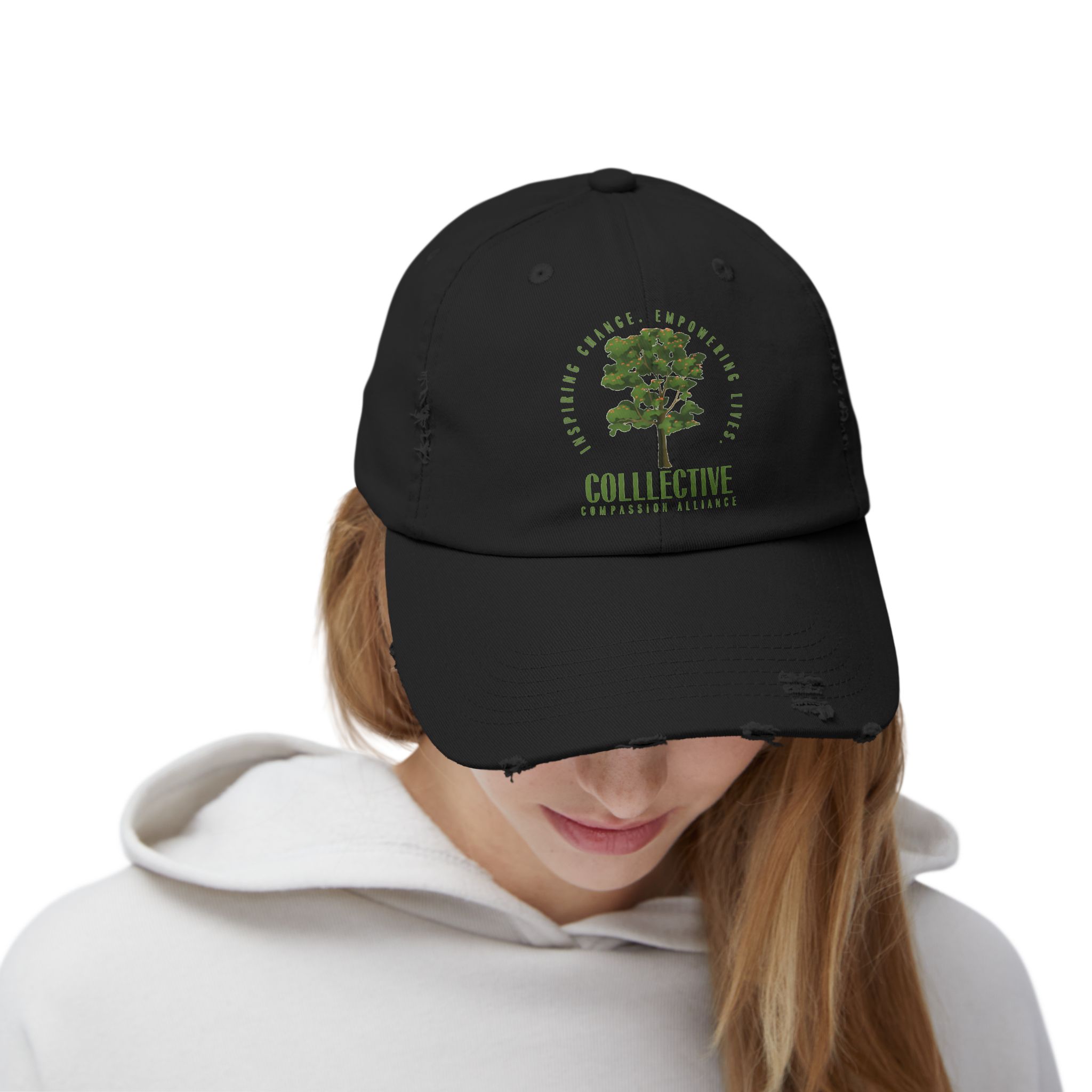 Unisex Distressed Cap with Empowering Tree Design - Image 3