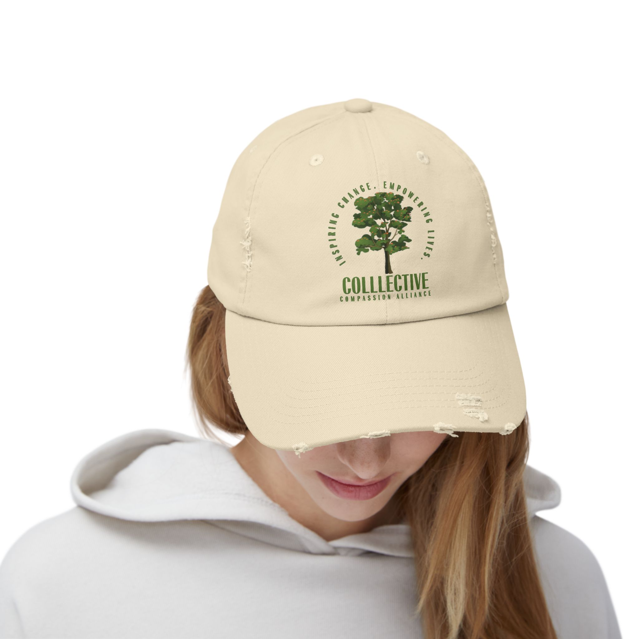 Unisex Distressed Cap with Empowering Tree Design - Image 6