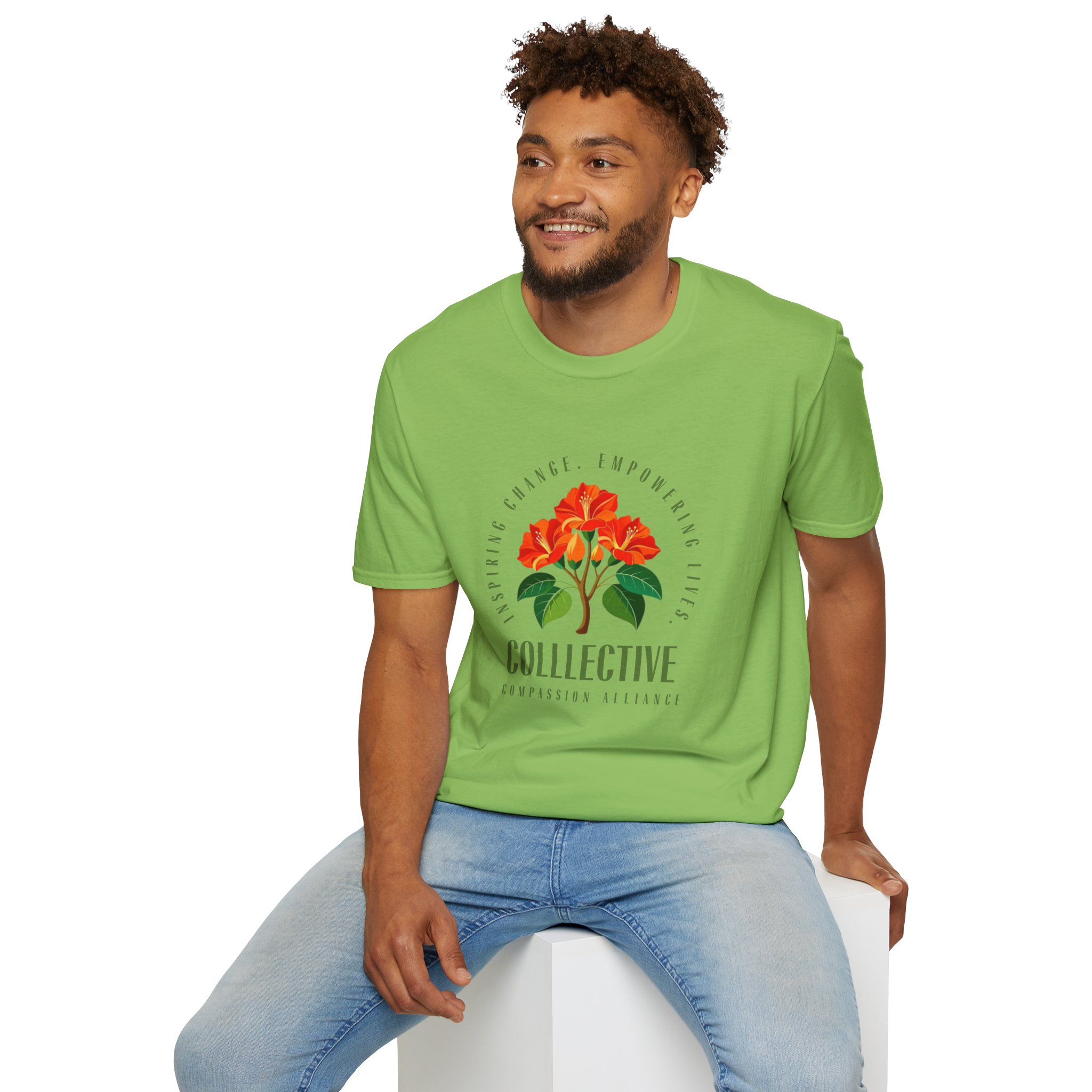 Inspiring Change Floral T-Shirt Unisex Softstyle Shirt - Image 39
