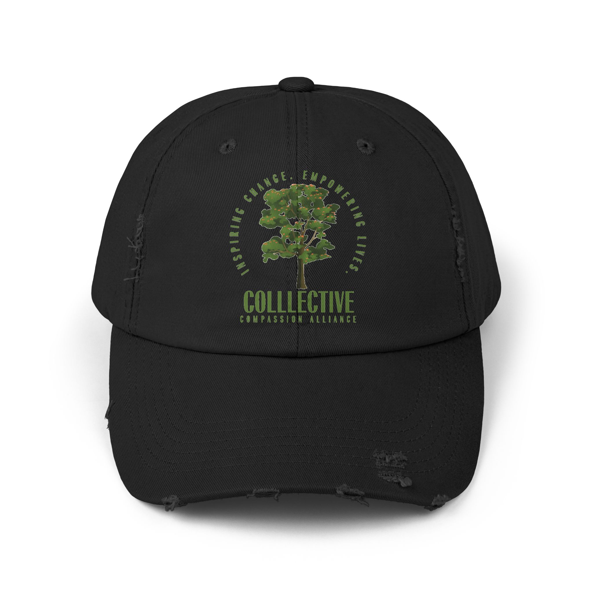 Unisex Distressed Cap with Empowering Tree Design
